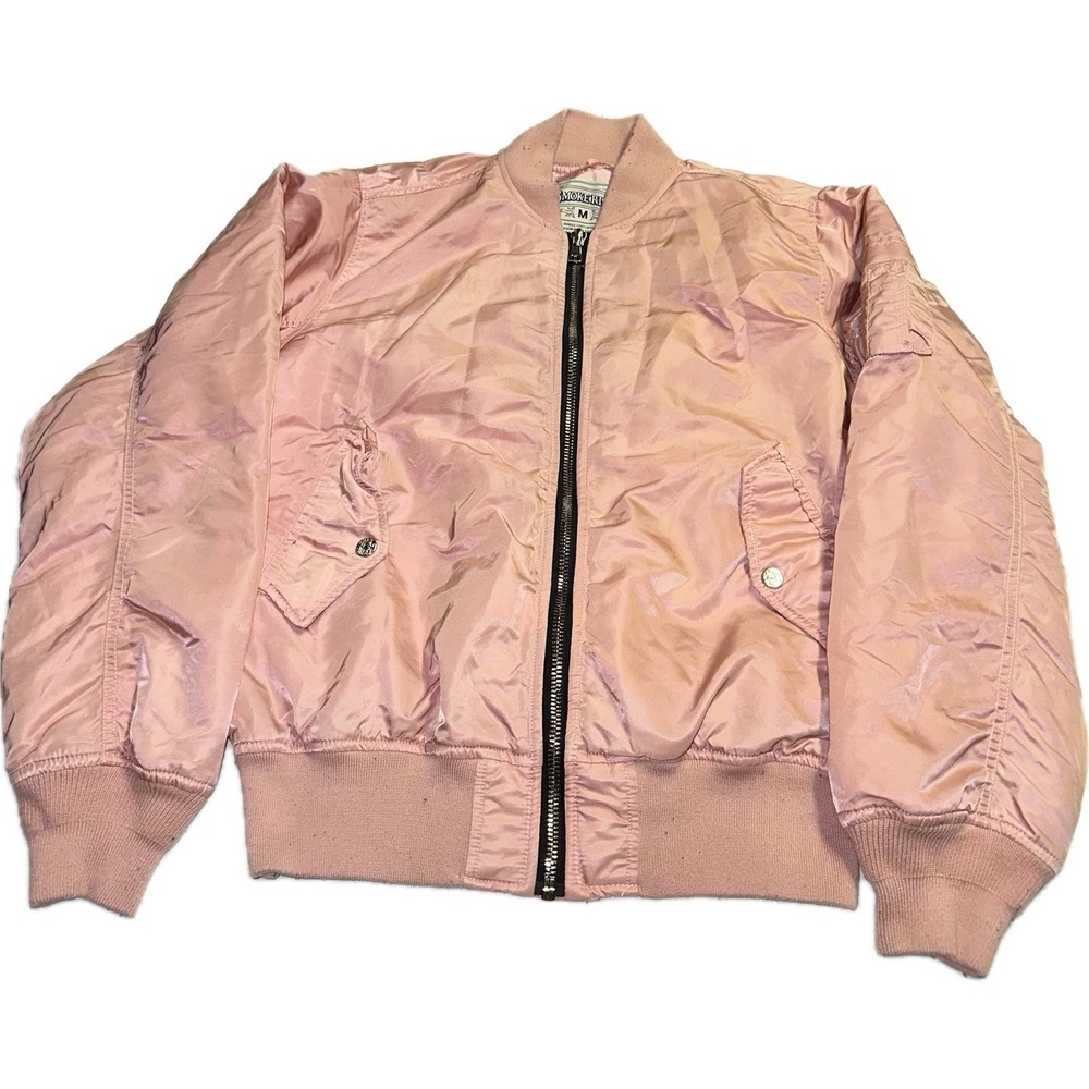 Smoke Rise Pink Bomber Jacket Full Zip‎ Zipper Women's Size Medium Nylon Coat